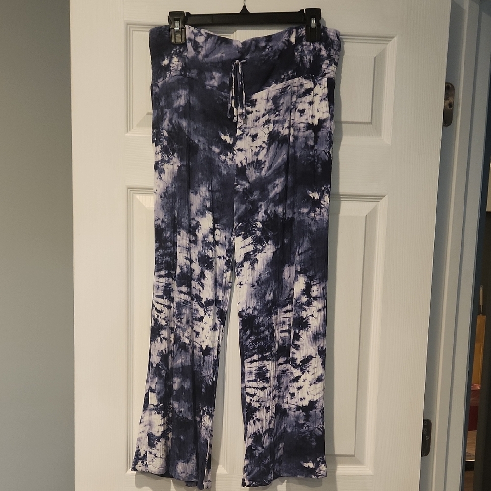 Blue and White Tie-Dye  Wide Leg Pants